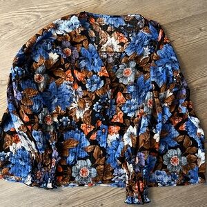 Zara Floral Blue and Brown Women's Top, size M